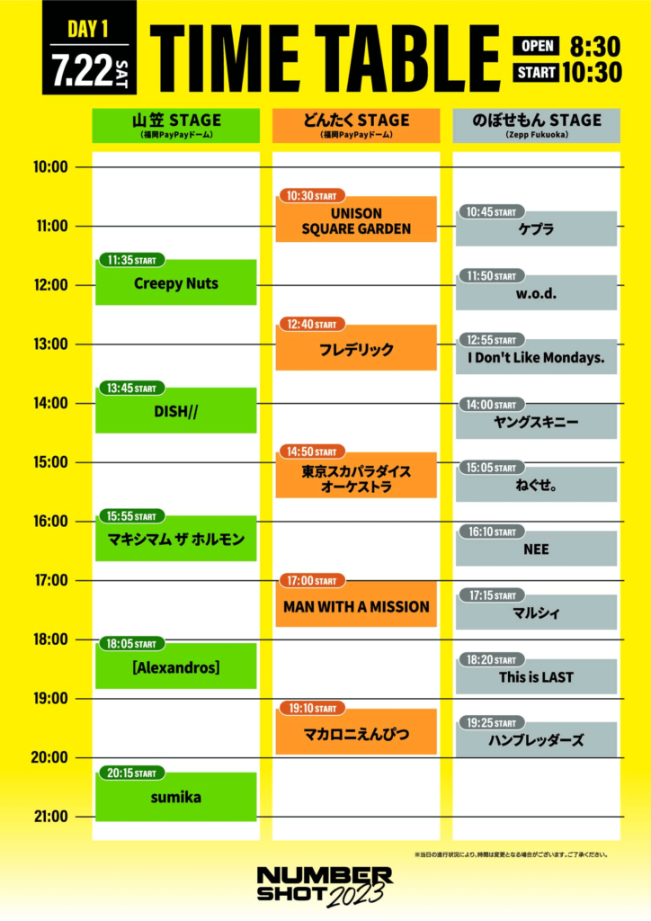 ナンバーショット福岡2023何時まで？出演者やタイムテーブル・座席表